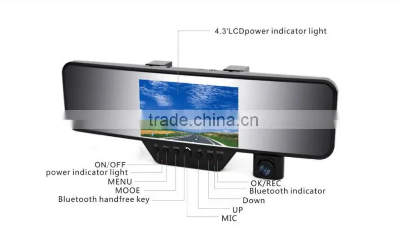 2015 New 5.0inch Android Touch Screen Car Mirror Camera Bluetooth Rearview Mirror GPS DVR Full HD 1080P Car DVR Camera