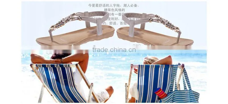 2015 Women Flat Sandals Women's Thong Sandals New Personality Rhinestone Pinch Flat Beading Sandals Bohemia Beach Sandals