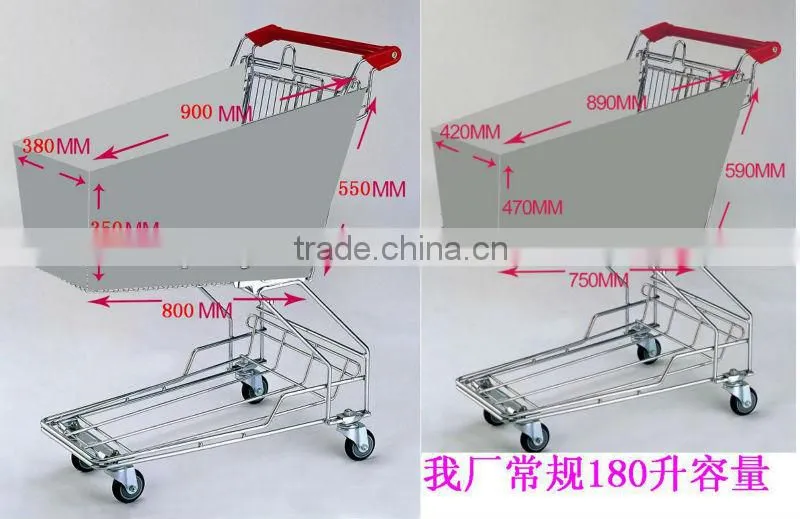 powder coat metal wire basket carts with 4 wheels /metal shopping carts HSX-S480