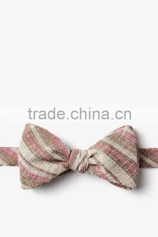 high quality cotton linen striped large mens double side self tie bow tie on sale