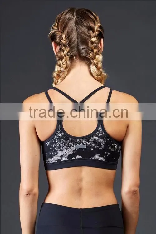 Manufuturer Custom Design Strappy Printed Women Fitness Sports Bra