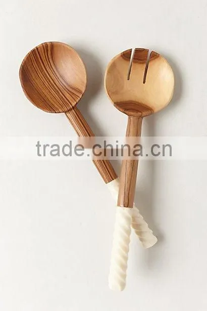 Spoon/Black Wood Handle Horn salad spoon/Cutlery Serving Spoons 2