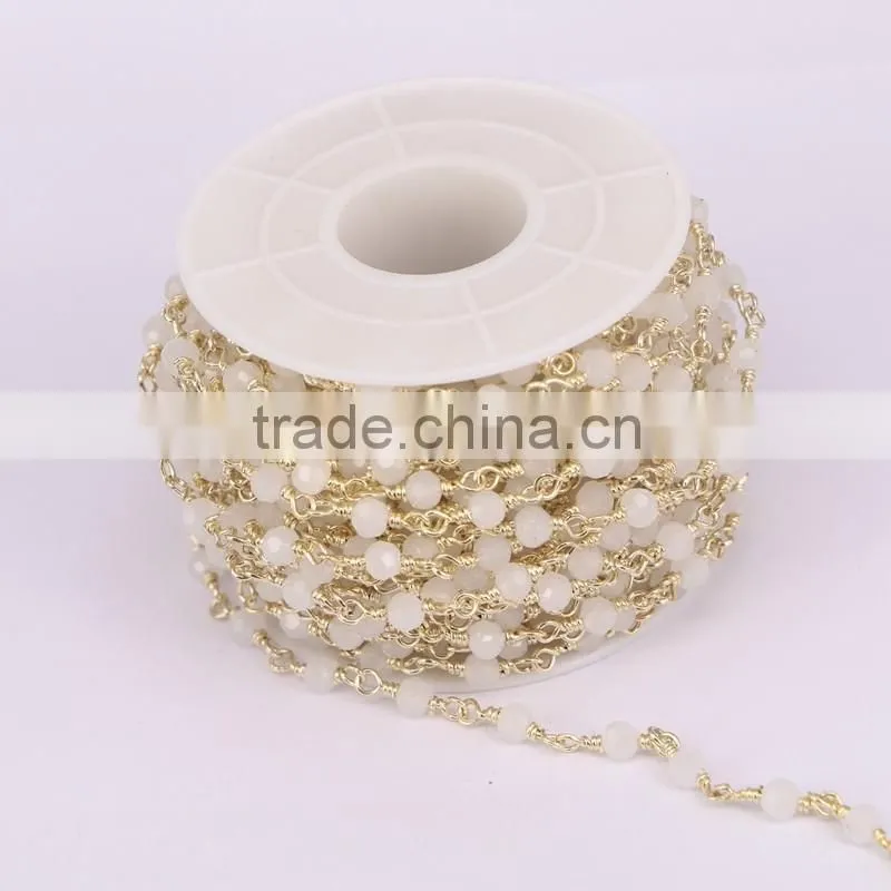 DIY Gold Plated White Color Wire Wrapped Beaded Chain Rosary Chain Faceted Crystal Bead for Necklace Bracelet