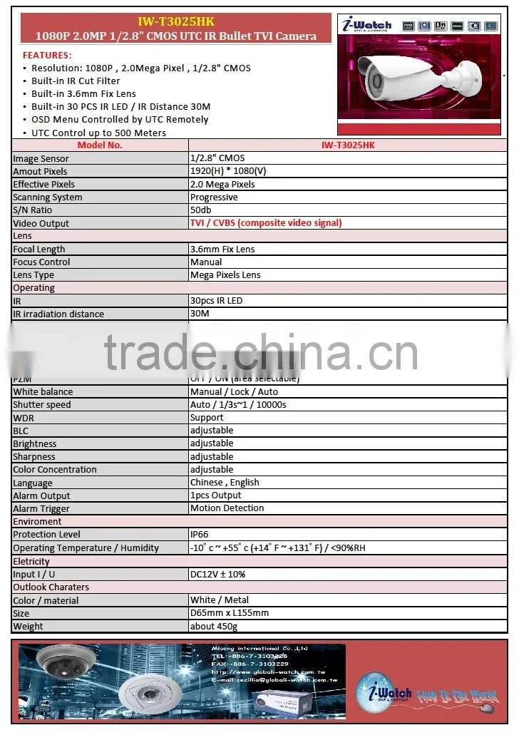 IW-T3025HK 2.0MP 1080P IR Cut Filter TVI CCTV Camera