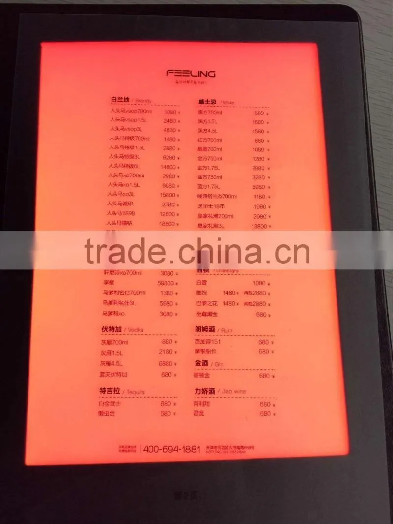 new design blue/red lighting panels led menu holder