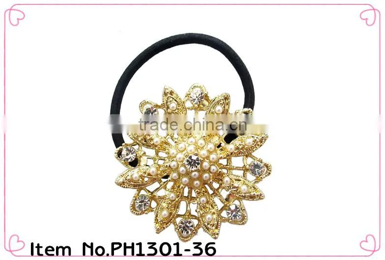 crystal with pearls Metal Free hair elastic band ponytail holder
