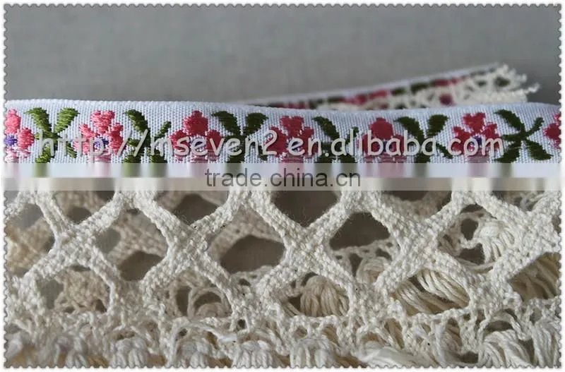 5.7cm fringed cotton jacquard webbing, Jacquard tape with cotton tassel wholesale