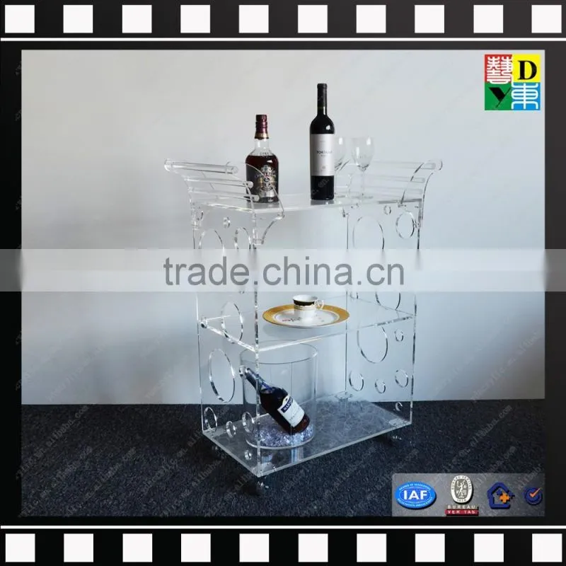 transperant acrylic trolley PMMA lucite acrylic bar cart with KD package plexiglass new arrival acrylic wine cart home use