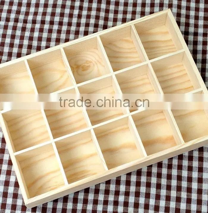 Homemade Solid Wooden Box Tea Bag Classification Candy Storage Box Product Display with15 pcs GridsLove and Simple style