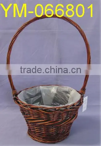 Round Willow Basket with Long Handle