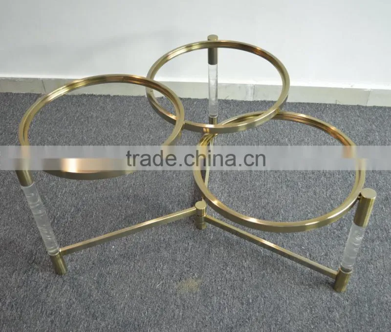 Cantilever design home furniture metal round glass coffee table with iron frames