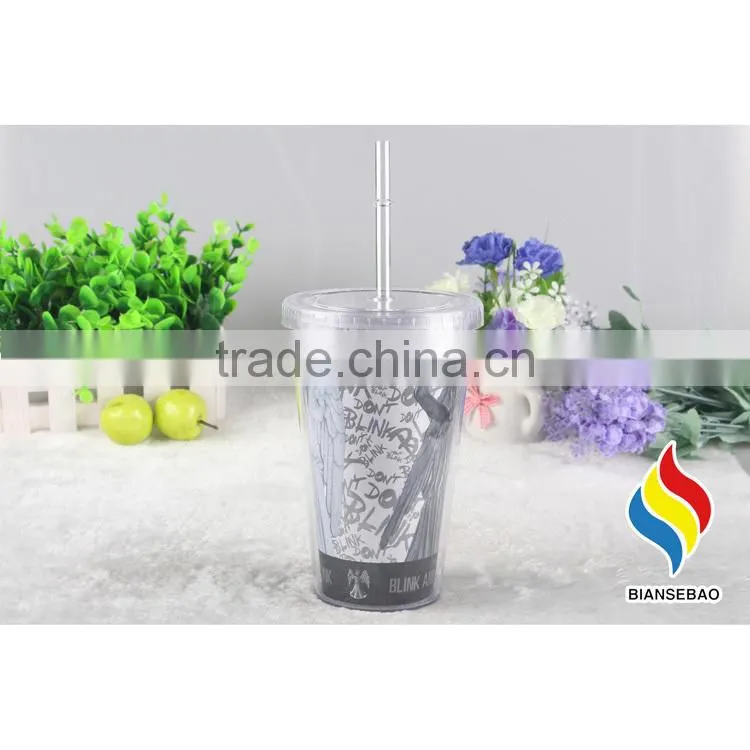 reusable double walled PS/AS plastic cups with lid straw