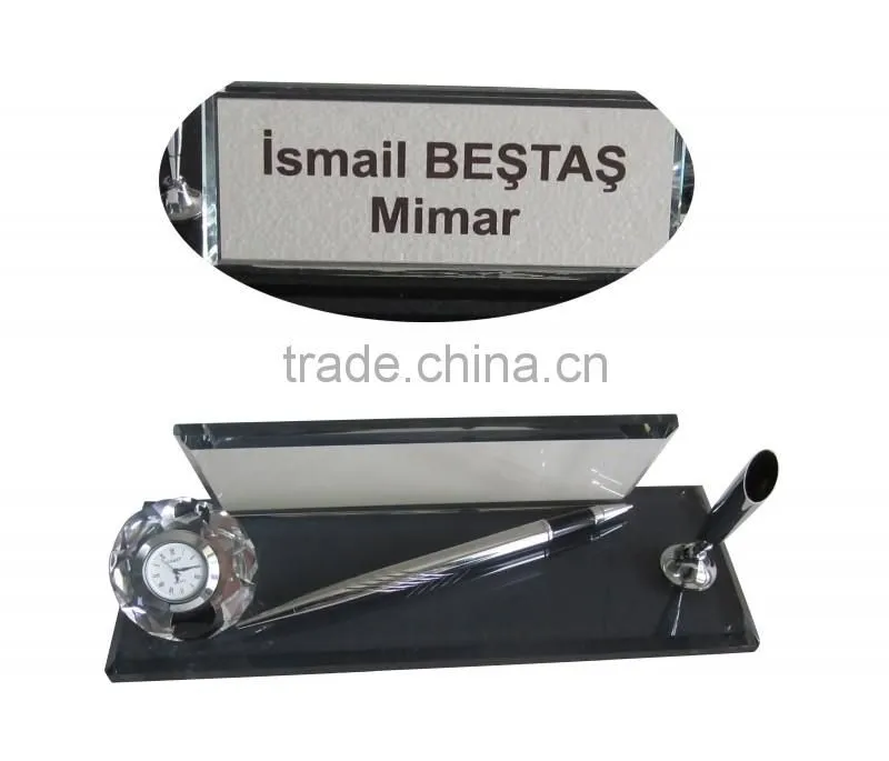 JINGYAGE K9 Custom Office Table Set Crystal Pen Card Holder Set With Clock