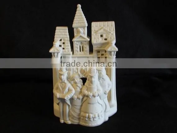 Bisque Porcelain Carolers Votive Holder, Partylite Village Christmas P0204 Candle Holder