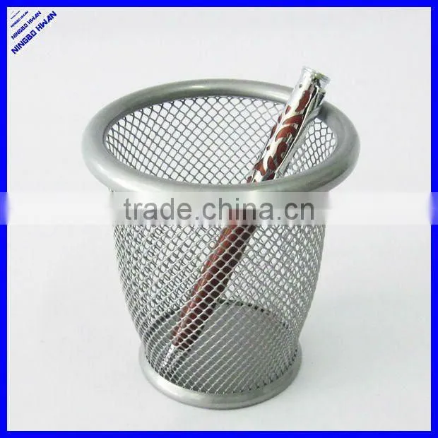 2014 high quality 8.5cm diameter mesh metal pen holder