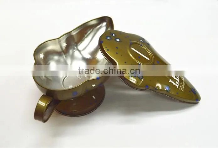Hot sale irregular shape metal coin bank with handle