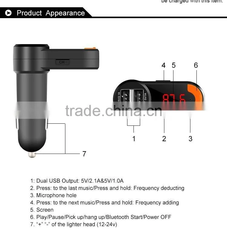 Wireless Bluetooth Car Kit with Portable Dual USB car charger Hands Free MP3 Player FM Transmitter