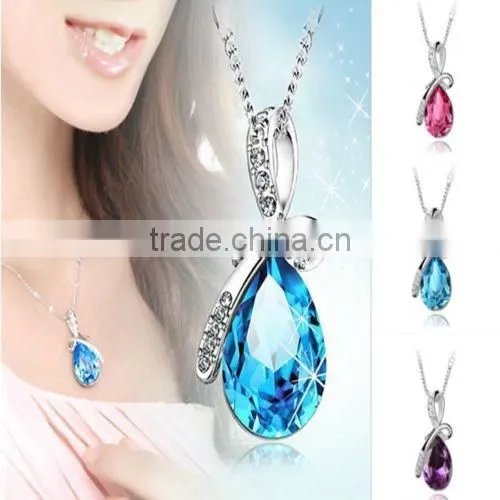 2016 cheap Women's Rhinestone Chain Crystal pendent Necklace Waterdrop Jewelry Xmas Christmas Gift for decoration