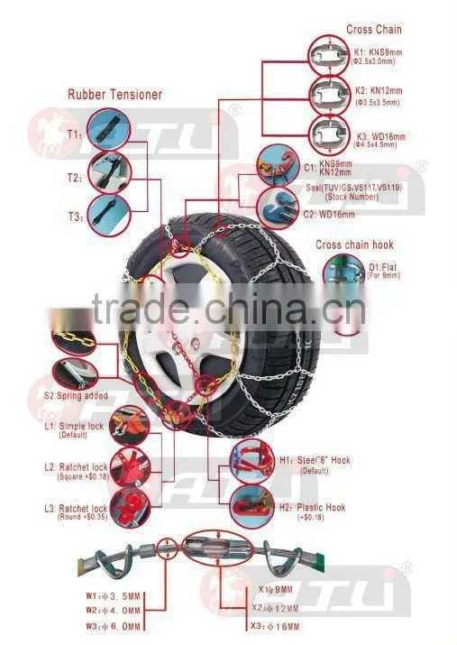 Quick mounting WDB16 mm Diamond SUV tyre chain