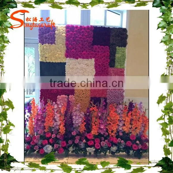 high quality customized 50*50c rose artificial flower wall for wedding decoration stage background decoration