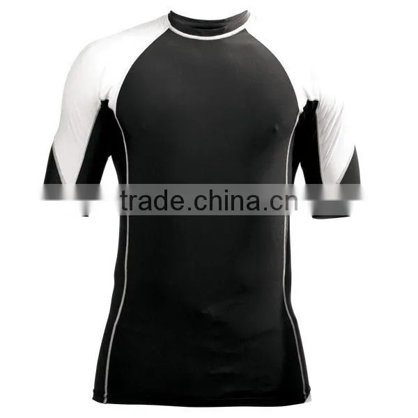 Short Sleeve MMA Grappling Rash Guard Black/White Nylon/Lecra