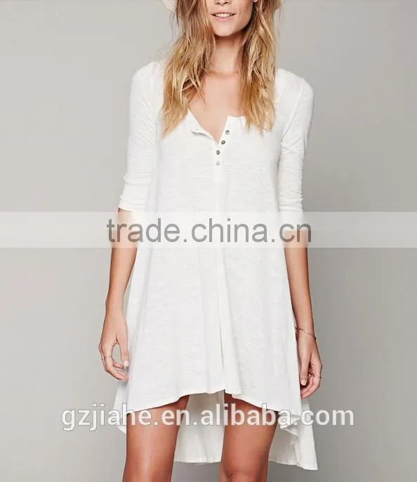 Hot Sale Women Loose Asymmetric Long T Shirt Dress Cotton Boho Summer Style 3/4 Sleeve High Low Plus Size Dress
