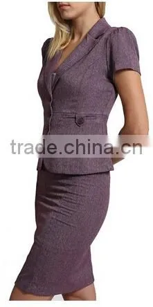 women fitted short sleeve blazer and skirt set ,ladies office wear uniform