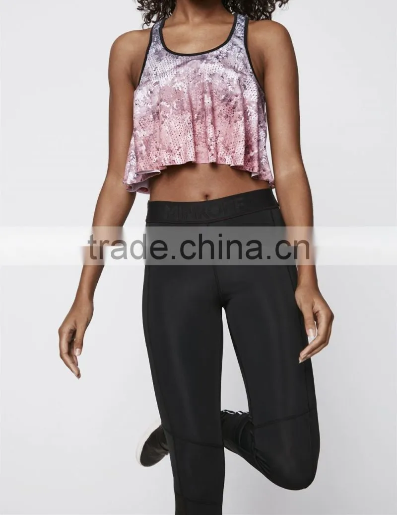 2016 Fashion Flowy Fabric Overlay Yoga Sport Bra HST8047