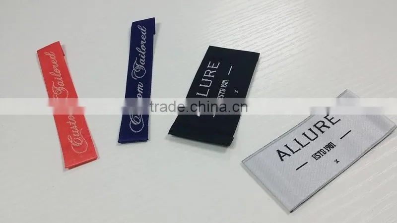 High quality custom mitre fold main woven label for clothing