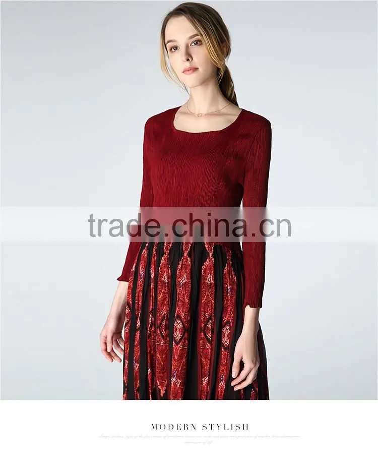 Latest design spring lady pleated Bohemia long dress