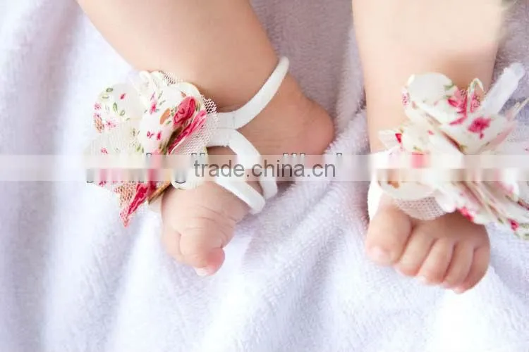 New Arrival Elastic Barefoot Sandals For Infant Hot pink Barefoot Socks Sandals Shoes Flowers Feet Toes Baby Bloom
