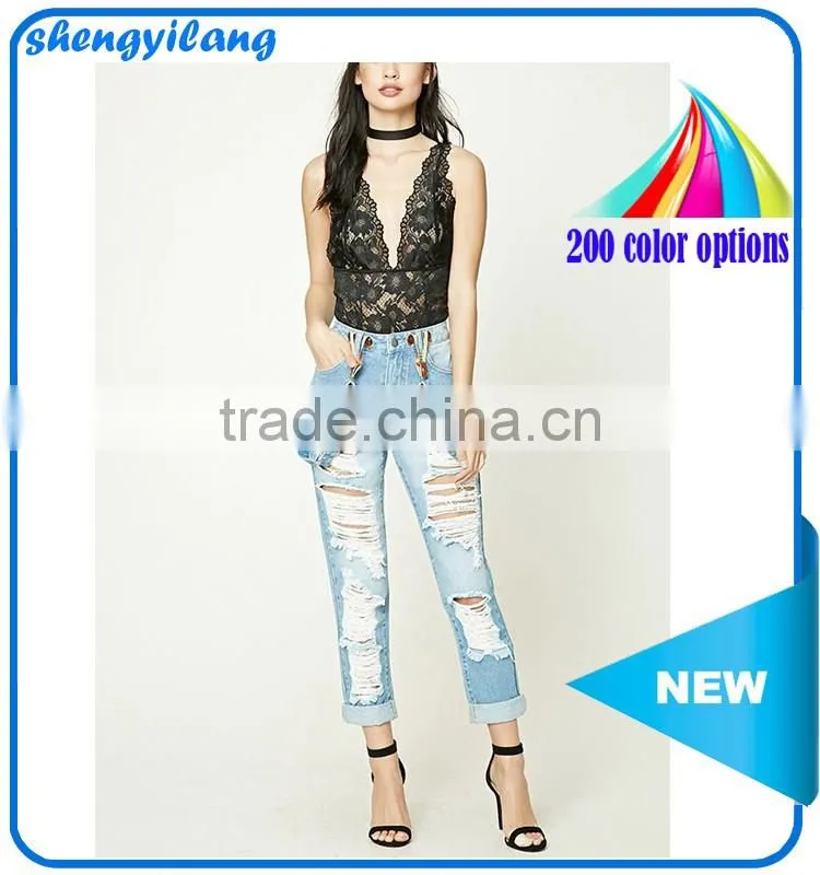 Stylish Women's Sex Distressed Suspender Jeans / New Style Fashion Women Jeans T1703032