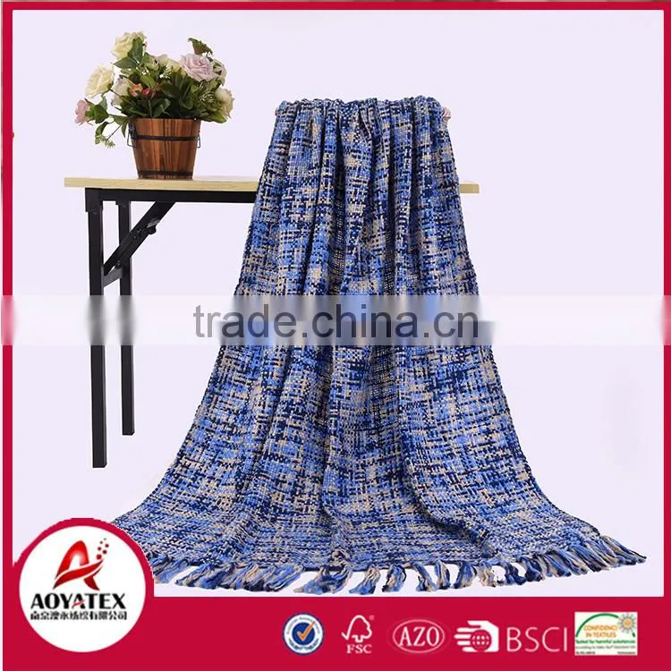 Cheap factory price Acrylic hand made throw knit blanket