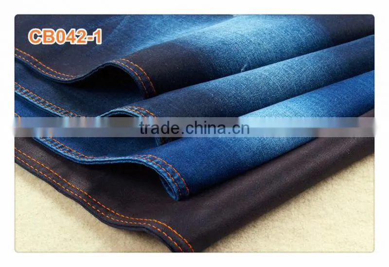 Indigo Cotton Spandex French Terry Knitted Denim Fabric for Jeans