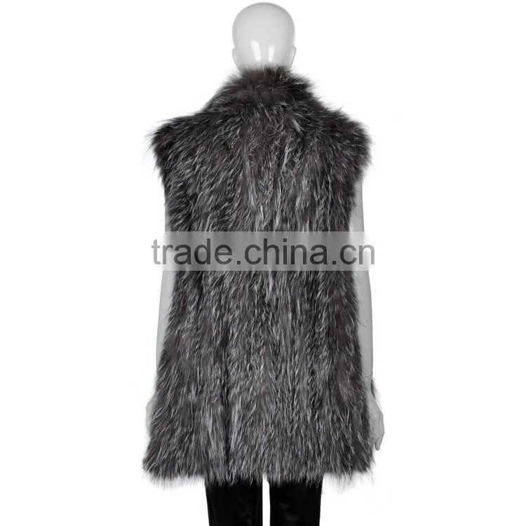 YR620 Top Quality Fashion Fur Women Silver Fox Fur Knit Waistcoat