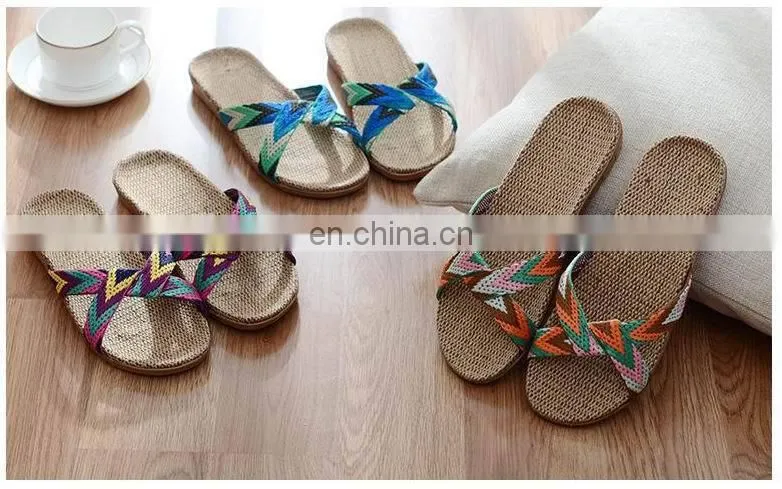 Wholesale new arrival women flax slipper plain slippers slip on 2017