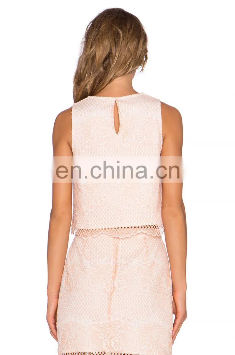Women Frock Top Lace Overlay with Scalloped Hem Fancy Skirt Top Designs