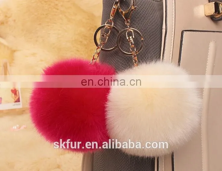 Colorful faux fur pompom keychain