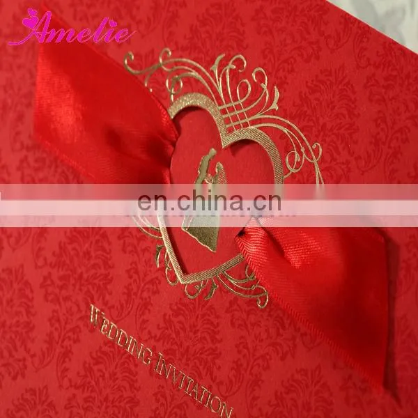 ACW1041 Bride and Bridegroom Stock Red Ribbon Marry Invitation Card