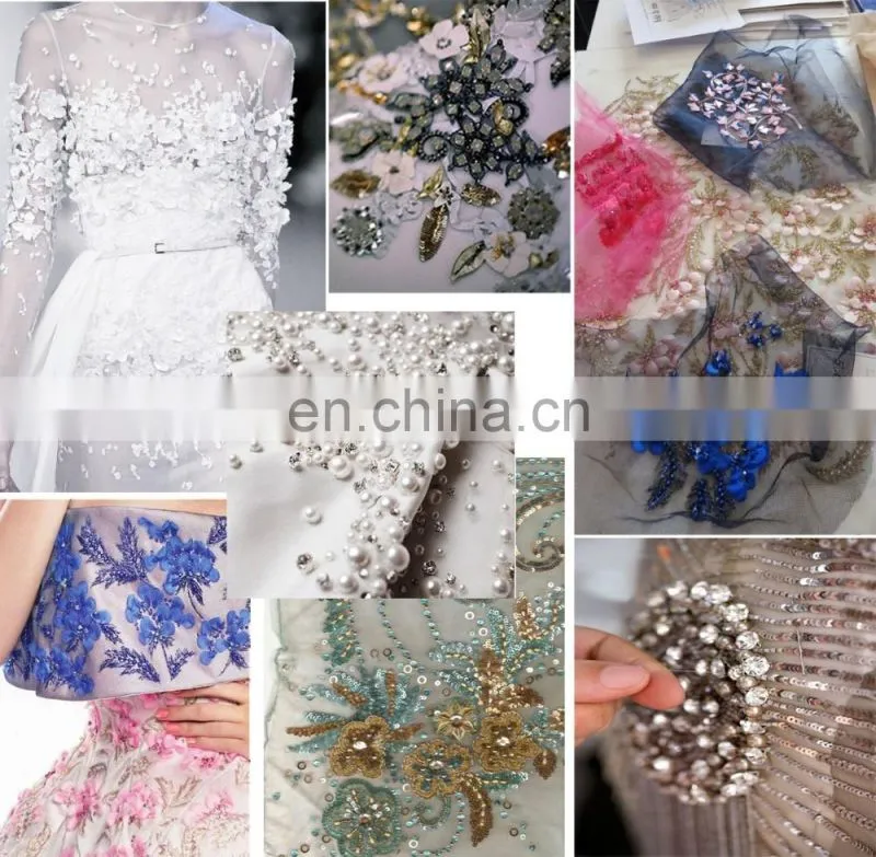 2016 wholesale french tulle lace EMBROIDERY LACE FABRIC beaded lace fabric for aso-ebi wedding party