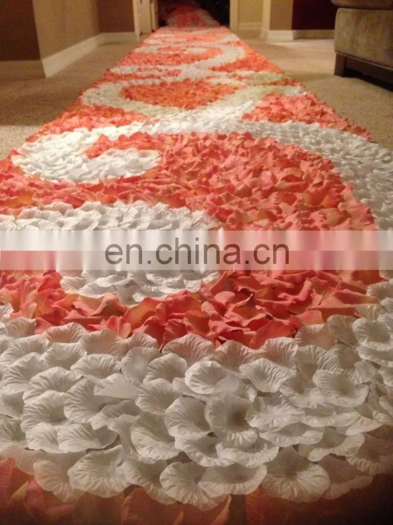 Coral & White Silk Rose Petal Swirl Aisle Runner