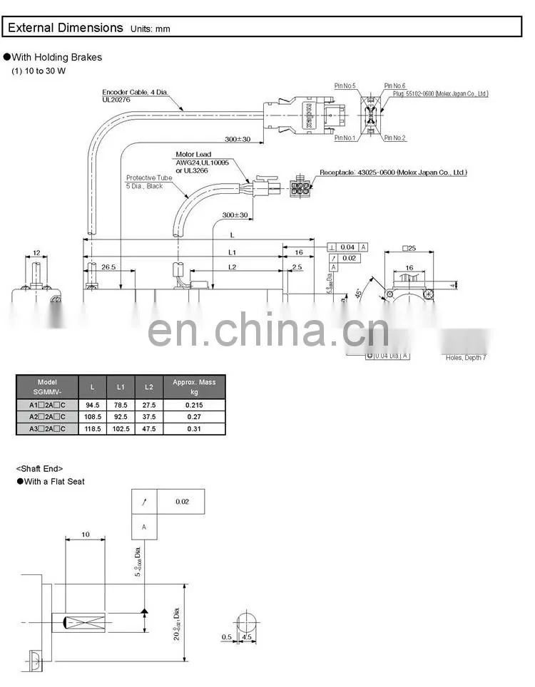 YASKAWA 30w low inertia mini ac servo motor SGMMV-A3A2A21