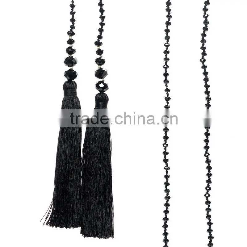 China fashion custom made crystal necklace, wholesale beaded tassel necklace