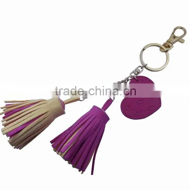 Leather fringed keychain with hook for bag