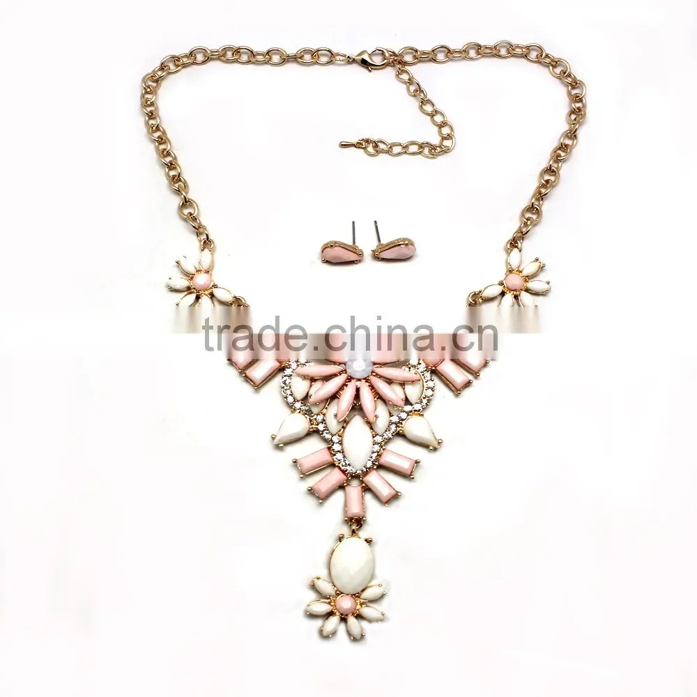 Fashion Necklace And Earring Set Acrylic Stones Casting Charm New Gold Jewelry