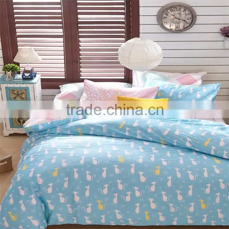 Blue cat print sheets animal pattern cotton kids quilt set 4 pcs queen size children bedding set