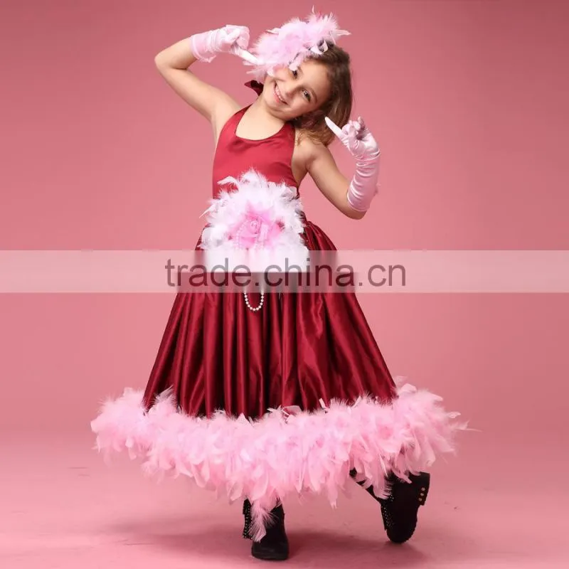 Luxury Feather Princess Flower Girls' Dresses for Beach Wedding Party Kids Gown