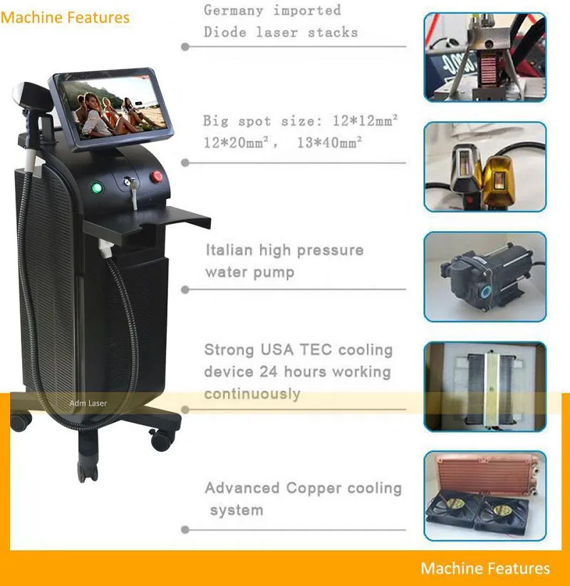 High Power 1800w Germany 808nm Ice Diode Laser Hair Removal 755 808 1064nm Laser Depilation Machine