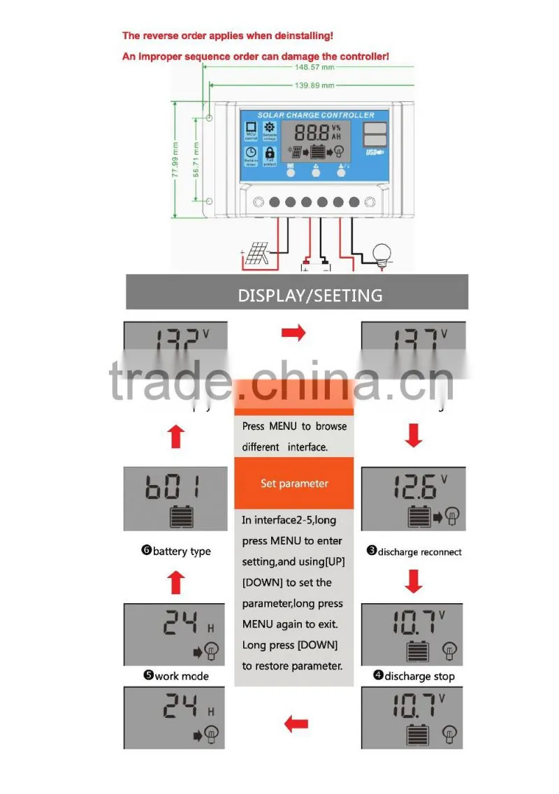 Hot sale mppt solar charge controller 40a 50a 60a 80a For Solar Panel with big LCD