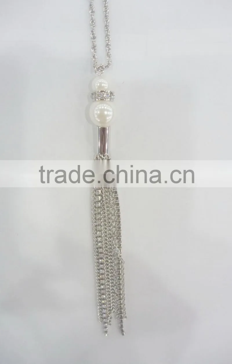 FASHION RHINESTONE CHAIN/CHAIN TASSEL NECKLACE EARRING SET WITH PEARLS